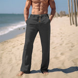 Wiaofellas  -  Vintage Buttoned Straight Trousers Men Cotton Linen Thin Breathable Beach Pants Spring Summer New Casual Solid Color Pants