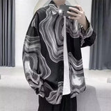 Wiaofellas  -  Lapel Long-sleeved Icy Shirt Men's Irregular Design Striped Lapel Shirt Bottoming Top