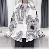 Wiaofellas  -  Lapel Long-sleeved Icy Shirt Men's Irregular Design Striped Lapel Shirt Bottoming Top