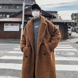 WIAOFELLAS  -  Hong Kong style lamb wool thickened long coat men's winter granular coat large size padded jacket Internet celebrities keep warm