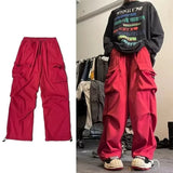 Wiaofellas  -  Baggy Cargo Pants for Men Red Black Gray Straight Trousers Male Vintage Hip Hop Streetwear Classic Style