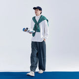 Wiaofellas  -  Mentmate 23aw Japan fashion Ciboy Lazy Retro Washed Blue Jeans Men's Daddy Casual Trousers