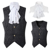 WIAOFELLAS  -  Mens Vintage Fake Collar Medieval Vests Men Gothic Steampunk Single Breasted Vest Brocade Waistcoat Men Halloween Party Costume
