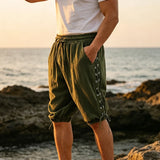 Wiaofellas  -  Summer Vintage Drawstring Shorts Mens Seaside Beach Casual Solid Color Loose Jogger Shorts Men Daily Leisure Bottoms