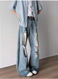 WIAOFELLAS  -  Summer Men's Denim Pants Washing Holes Design Gradient Color Worn-out Bottom Loose Male Wide Leg Jeans Fashion