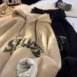 WIAOFELLAS  -  New in Camouflage Letter Printed Hooded Sweatshirts For Men Autumn Punk Hip Hop Fashion Hoodies Y2K Streetwear Fleece Hoody
