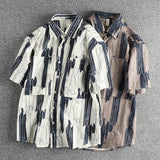 WIAOFELLAS  -  Personality abstract pattern pattern trend short-sleeved shirt men's American trend thin seersucker shirt