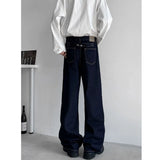 WIAOFELLAS  -  American High Street Redline Denim pants Men Spring Autumn Vintage Dark Straight Trousers Fashion Loose Back Paris Buckle Jeans