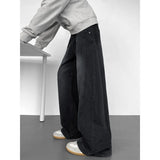 Wiaofellas  -  New Spring Autumn Men Jeans Washed Spliced Loose Wide Leg Floor‑Length Pants American High Street Hip Hop Casual Denim Trousers