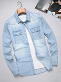 WIAOFELLAS  -  Pure cotton washed blue denim shirt for men - loose fit, trendy, cardigan style, fashionable and casual top