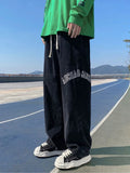 WIAOFELLAS  -  Autumn Retro Letter Print Corduroy Pants For Men Korean Fashion Baggy Trousers Casual Y2K Streetwear Pantalon Hommes Sweatpants