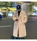 WIAOFELLAS  -  Korean Trend Men's Loose Casual Double-breasted Overcoat Autumn Winter Fashion New Long Sleeve Woolen Long Coat Cardigans Jacket