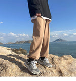 WIAOFELLAS  -  Trendy White Dstring Trousers for Men Casual Loose Fit Low Waist Long Pants Youthful Energy Sle Summer Thin Material