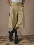 Wiaofellas  -  SS New Arrival Men Solid Woven 7/8 Suit Pants Button Pleated Loose Straight Cropped Daily Street Trousers
