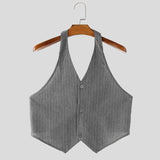 WIAOFELLAS  -  Men Sets Striped V Neck Sleeveless Crop Tops Vests & Pants Two Pieces Sets Streetwear Fashion Men's Casual Suits