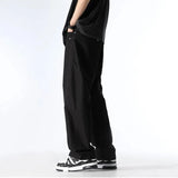 WIAOFELLAS  -  Men's Clothing Loose Fashionable Elastic High Waisted Pockets Spring Autumn England Style Trousers Cargo Wide Leg Cropped Pants