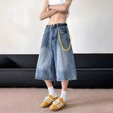 WIAOFELLAS  -  Fashion Men's Gradient Do Old Casual Denim Shorts Trendy 2025 Summer High-waisted Loose Wide Leg Short Pants Male
