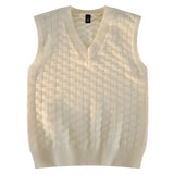 WIAOFELLAS  -  Fashion Fashion Lazy V-neck Knit Vest Men Autumn Winter Sleeveless Sweater  Pullover Sweater Vest Loose Diamond Solid Color