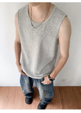 WIAOFELLAS  -  Embroidery Design Men's Tankk Tops Casial Round Collar Sleeveless Tops Solid Color Loose Pullover Male Vests Summer