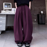 WIAOFELLAS  -  Men Pants Solid Color Button Joggers Oversize Male Wide Leg Pants Streetwear Pleated Fashion Casual Trousers Men