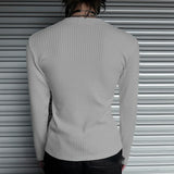 WIAOFELLAS  -  Men T Shirt Solid Color V Neck Long Sleeve Casual Male Tee Tops Streetwear Knitted Fashion Leisure Men Clothing S-3XL