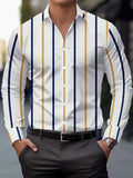 Wiaofellas  -  Men's Casual Striped Print Long Sleeve Shirt Turn-Down Collar Lightweight Business Daily Tops