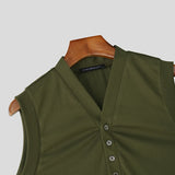 WIAOFELLAS  -  Men Tank Tops Solid Color V Neck Sleeveless Button Summer Male Vests Streetwear Knitted Fashion Casual Men Clothing
