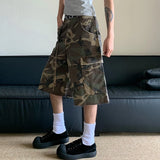 Wiaofellas  -  fall outfits American Style Washed Camouflage Multi Pocket Workwear Pants Loose Straight Leg Casual Shorts Male Trousers