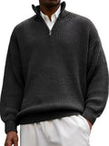 Wiaofellas  -  Autumn Winter Men Zipper Polos Collar Sweater Solid Sweatshirts Pullover Men's Knitted Loose Tees Shirt Oversized Tops S-5XL