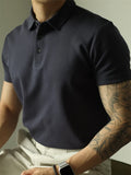 WIAOFELLAS  -  Fashionable Mens Slim Fit Polo Shirts Short Sleeve Button Turn-down Collar Polo Shirt Spring Summer Casual Men Solid Color Polos