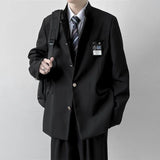 Wiaofellas  -  Mens Japanese College Student Uniform Jacket New Spring College Style Trend School Uniform Stand Collar Suit Jacket Unisex