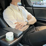 WIAOFELLAS  -  Summer New Stand Collar Fashion Half Sleeve Shirt Man High Street Casual Slim Button Cardigan Solid Color Office All-match Tops