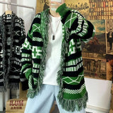 Wiaofellas Men's Loose Autumn and Winter Sweater Retro Korean Version Mustache Jacquard Diamond Knitted Sweater Oversize Shawl Jacket