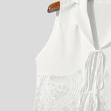 WIAOFELLAS  -  Men Long Style Shirt Lace Patchwork Lapel Sleeveless Men Clothing Lace Up See Through Sexy Streetwear Tops Male Shirts