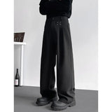 WIAOFELLAS  -  Grey Black Suit Pants Men Fashion Society Mens Dress Pants Korean Loose Straight Pants Mens Office Formal Trousers Plus Size