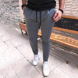 WIAOFELLAS  -  Plus Size M-5XL Men Striped Ankle Length Jogger Pants Casual  Cotton Slim Skinny Sweatpants Long  Street