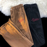WIAOFELLAS  -  Spring American Cargo Pants Men Vintage Loose Skinny Straight Brown Jeans High Street Hems Zippered Denim Trousers