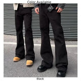 WIAOFELLAS  -  Mens Black Straight-leg Jeans Cleanfit High Street Slim Smooth Silhouette Trousers Fashion Casual Streetwear