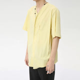 Wiaofellas  -  Simple Men's Solid Color Shirts V-neck Korean Style Loose Short Sleeve Male Casual Tops Pullover New Fashion Summer