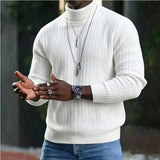 Wiaofellas  -  Vintage Turtleneck Knitting Sweater Mens Autumn Winter Ribbed Texture Knit Pullover Daily Casual Trendy Tops For Men