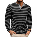 WIAOFELLAS  -  New Men's Henley Collar Long Sleeve T-Shirts Striped Casual Button T Shirt for Men Spring Autumn Male Fashion Cotton Tees Tops