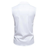 WIAOFELLAS  -  Men's Sleeveless Lapel Solid Color Shirt American Fashion Trend Simple Slim Breathable Business Daily Summer New Men's Tops