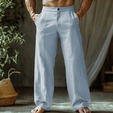 Wiaofellas  -  Men's Textured Casual Pants Soft Fabric Loose Fit Wide Leg Button Fly Lightweight Breathable Summer Holiday Pants Multiple Color