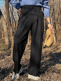 Wiaofellas  -  Streetwear Fashion Mens Suit Pants Spring Summer Casual Loose Straight Trousers Men Vintage Solid Belt-up High Waist Pants