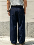 Wiaofellas  -  Men Neapolitan High Waist Double Pleat Straight Leg Suit Pants Stretch Elastic Waist Denim Daily Street Casual Trousers