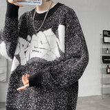 Wiaofellas  -  Winter Printed Sweater Men Warm Casual Knitted Pullover Men Streetwear Korean Loose Long Sleeved Sweater Mens Jumper Clothes