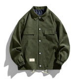 WIAOFELLAS  -  Vintage Men Suede Jacket Solid Color Standing Collar Thickened Shirt Jacket Korean Couple Clothing Male Shirts