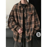Wiaofellas  -  Retro Plaid Shirt with Long Sleeves for Men's Design Loose Feel