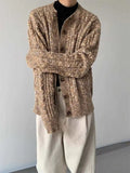 WIAOFELLAS  -  umn and winter knitted sweater men contrasting color old money style knitted cardigan loose retro twist lazy sweater jacket men