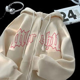 WIAOFELLAS  -  Autumn Goth Letter Foam Print Zip up Hoodies For Men Y2K Streetwear Loose Sweatshirts Female Hip Hop Oversized Hoodie Tracksuit